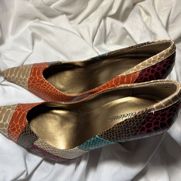 Delicious Multicolor Snakeskin Print Pointed Toe Stiletto Heels – Size 8.5 - Picture 6 of 8